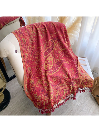 Scarvii - Paisley Print Fringe Trim Scarf