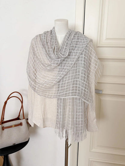 Scarvii - Sheer Open-Weave Fringed Scarf