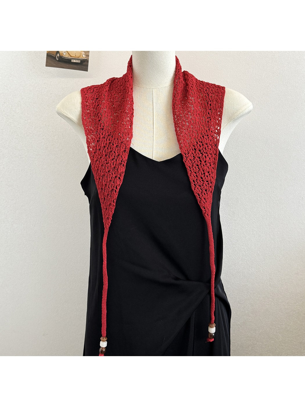 Scarvii - Beaded Tie Hollow Out Triangle Scarf