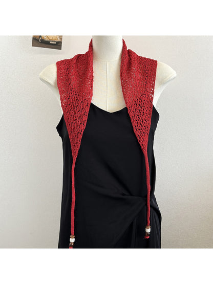 Scarvii - Beaded Tie Hollow Out Triangle Scarf