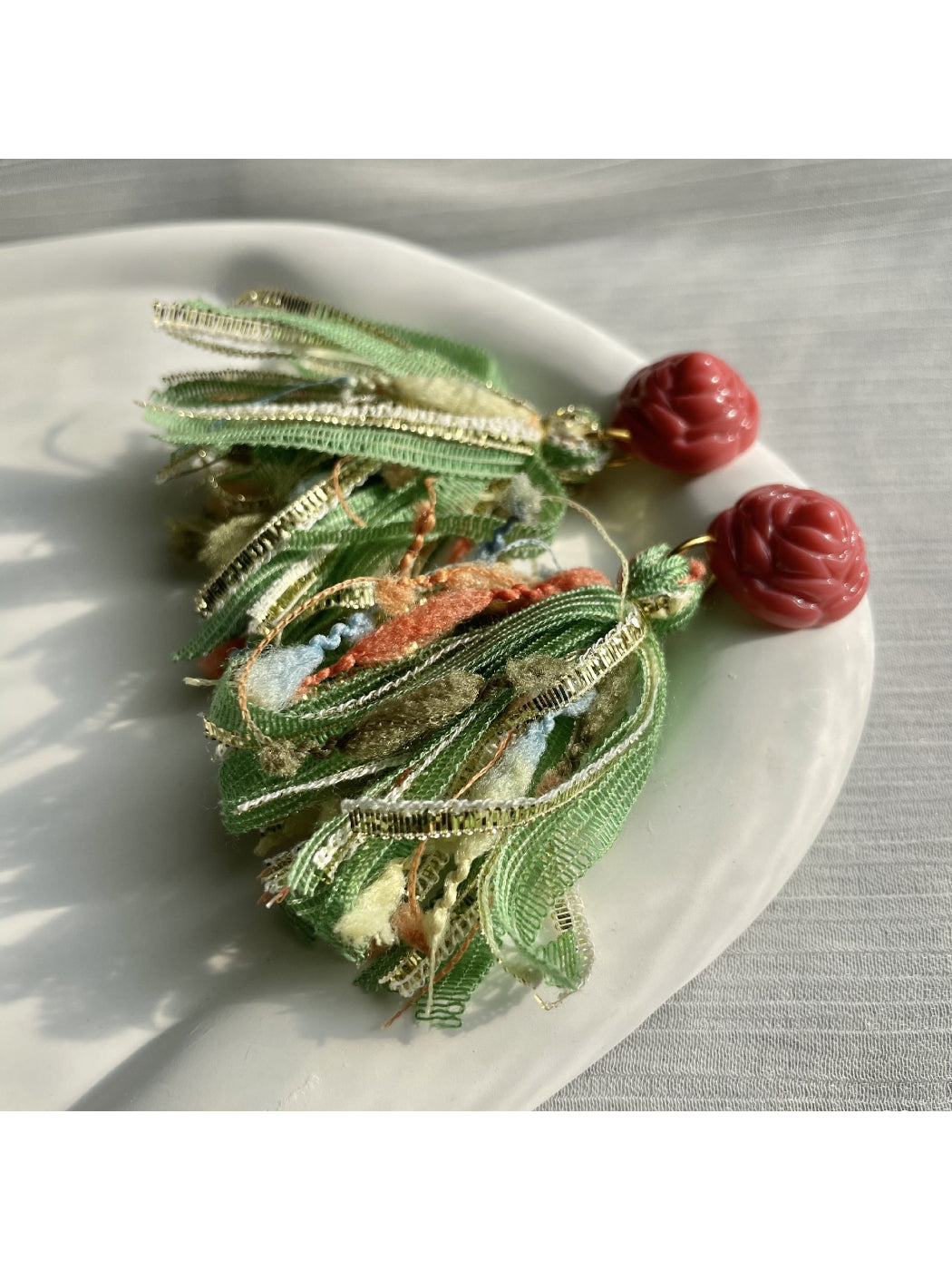 Earwish - Floral Ribbon Tassel Earrings
