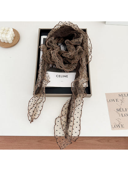 Scarvii - Sheer Dot Ruffle Long Scarf