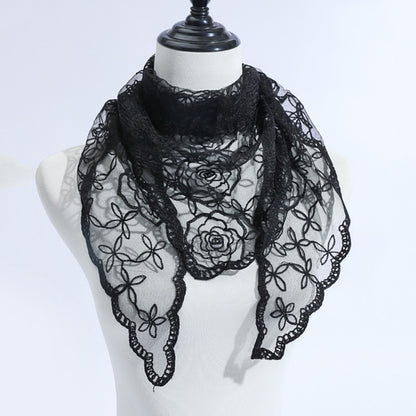 Close-up of delicate rose vine lace pattern on Haila veil scarf in blush pink