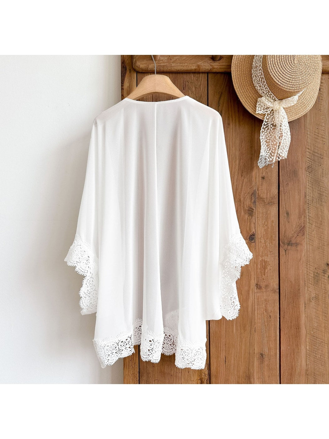 Scarvii - Elegant White Sheer Lace Trim Shawl