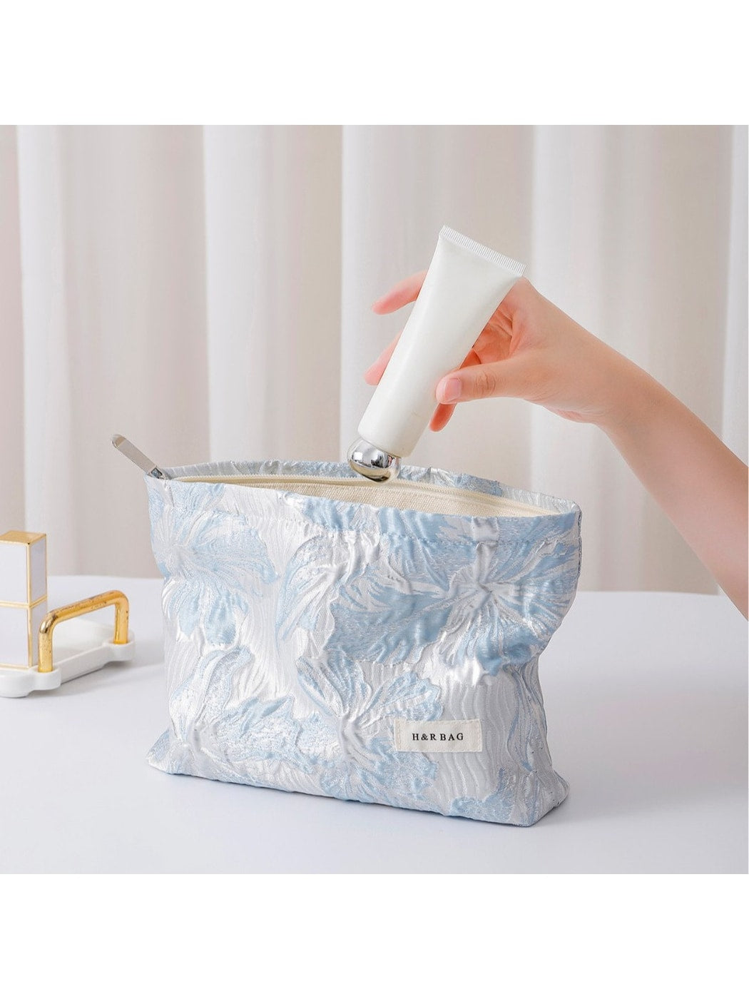 Cosbai - Floral Makeup Bag with Embossed Flower Bag