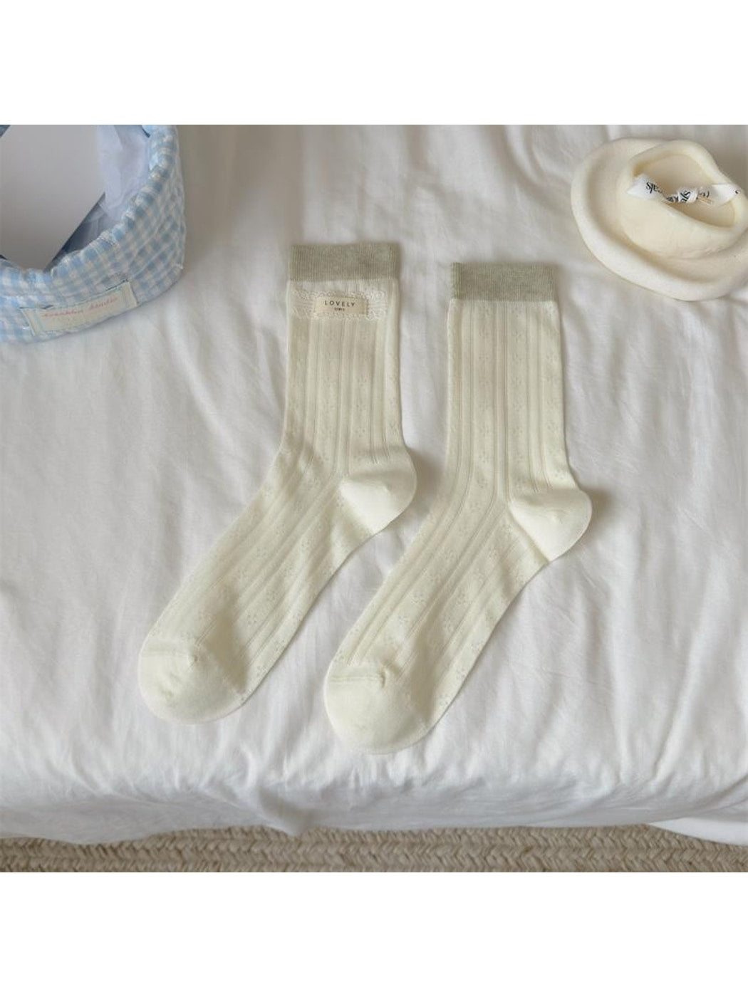 Rufia - Sweet Contrast Ribbed Cuff Crew Socks