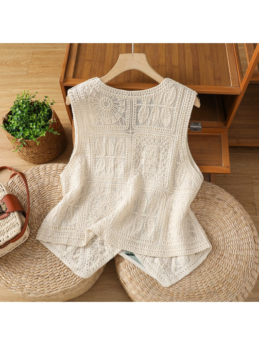 Crosa - Geometric Textures Crochet Detail Sleeveless Vest
