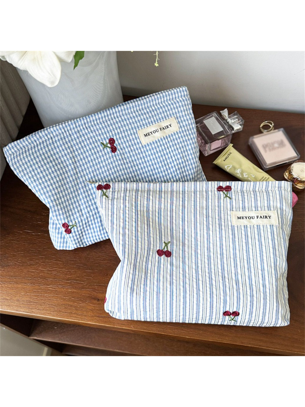 Cosbai - Cherry Embroidered Makeup Pouch - image 1