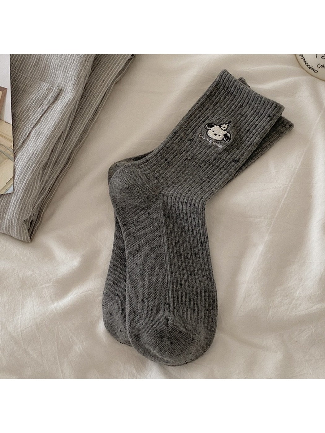Rufia - Playful Mid Calf Dog Motif Crew Socks