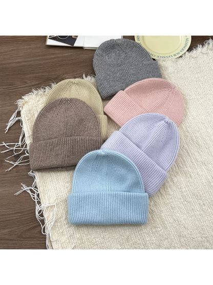 Haila - Minimal Solid Color Brimless Knit Beanie Hat