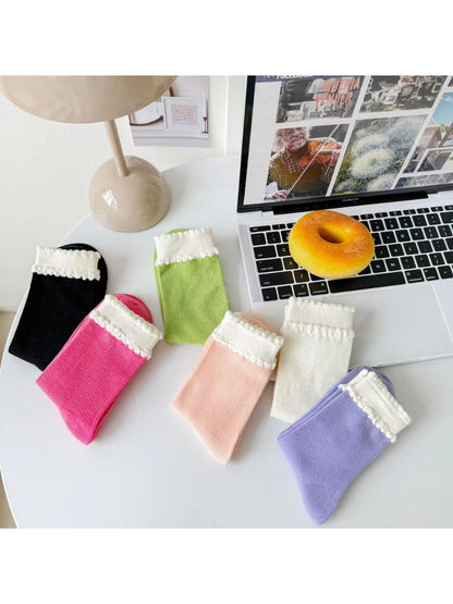 Rufia - Ruffle Cuff Ribbed Crew Socks product image 1