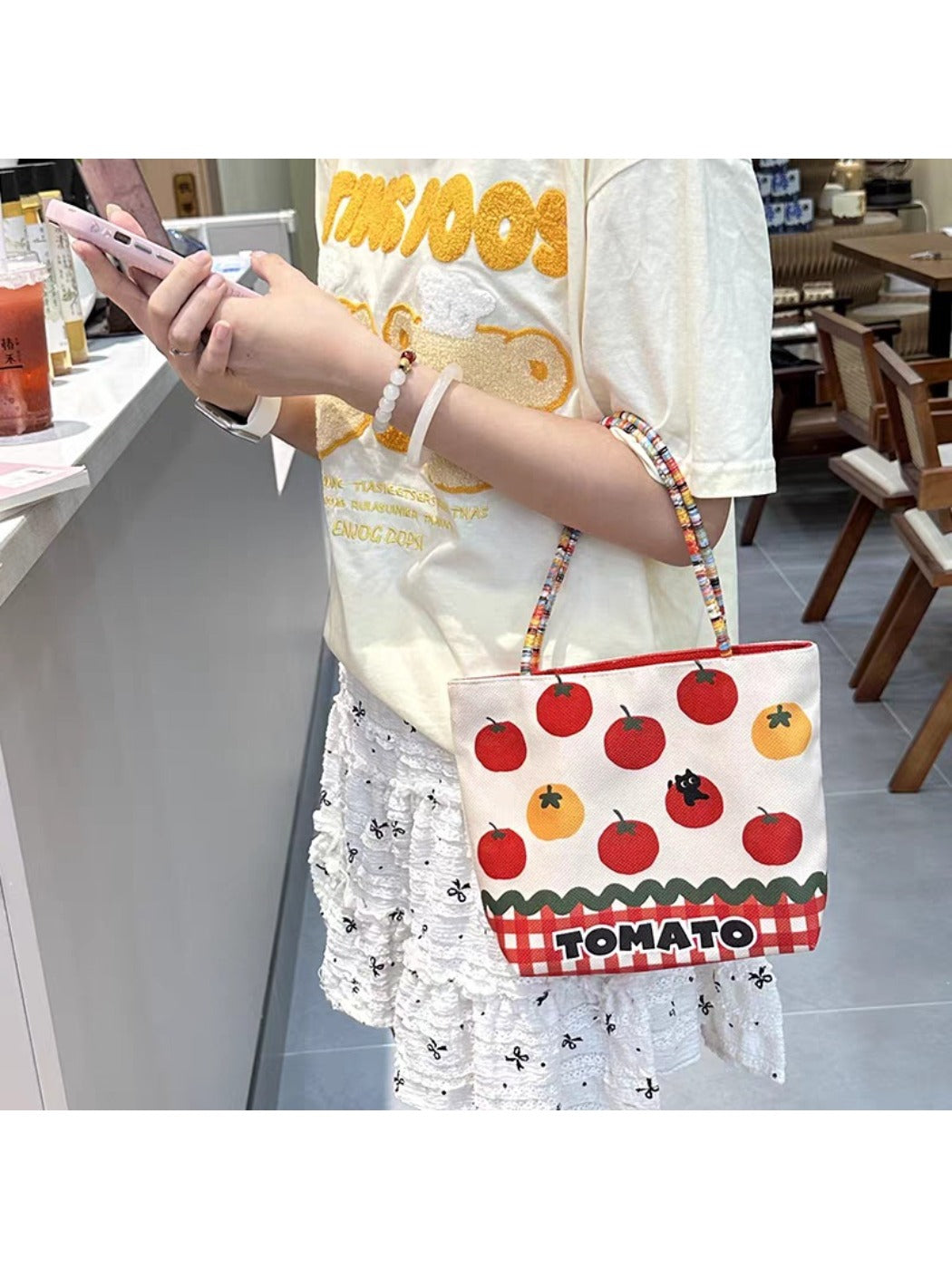 Cosbai – Canvas Tote Bag with Tomato Pattern