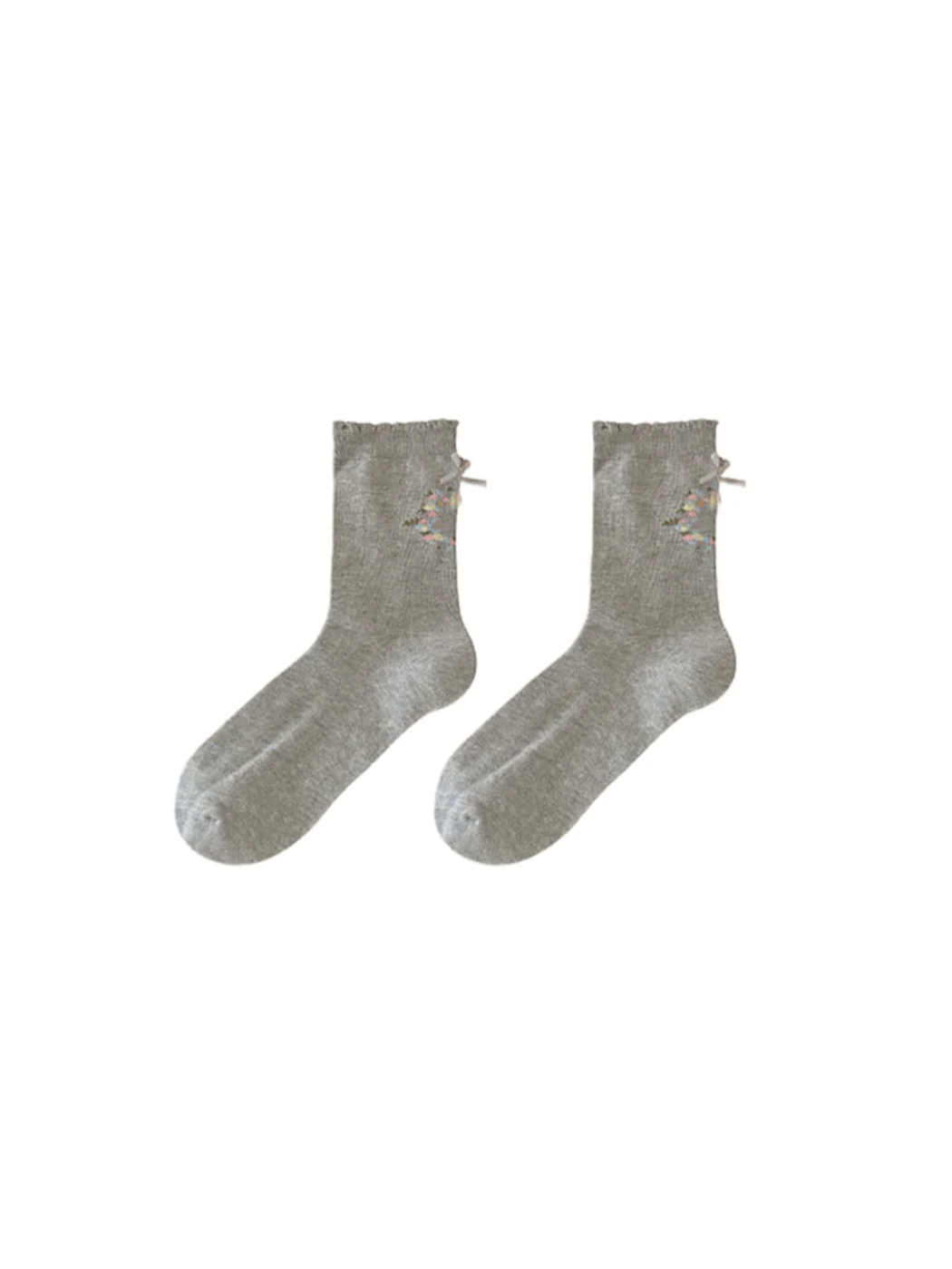 Rufia - Floral Wreath Ruffled Cuff Crew Socks