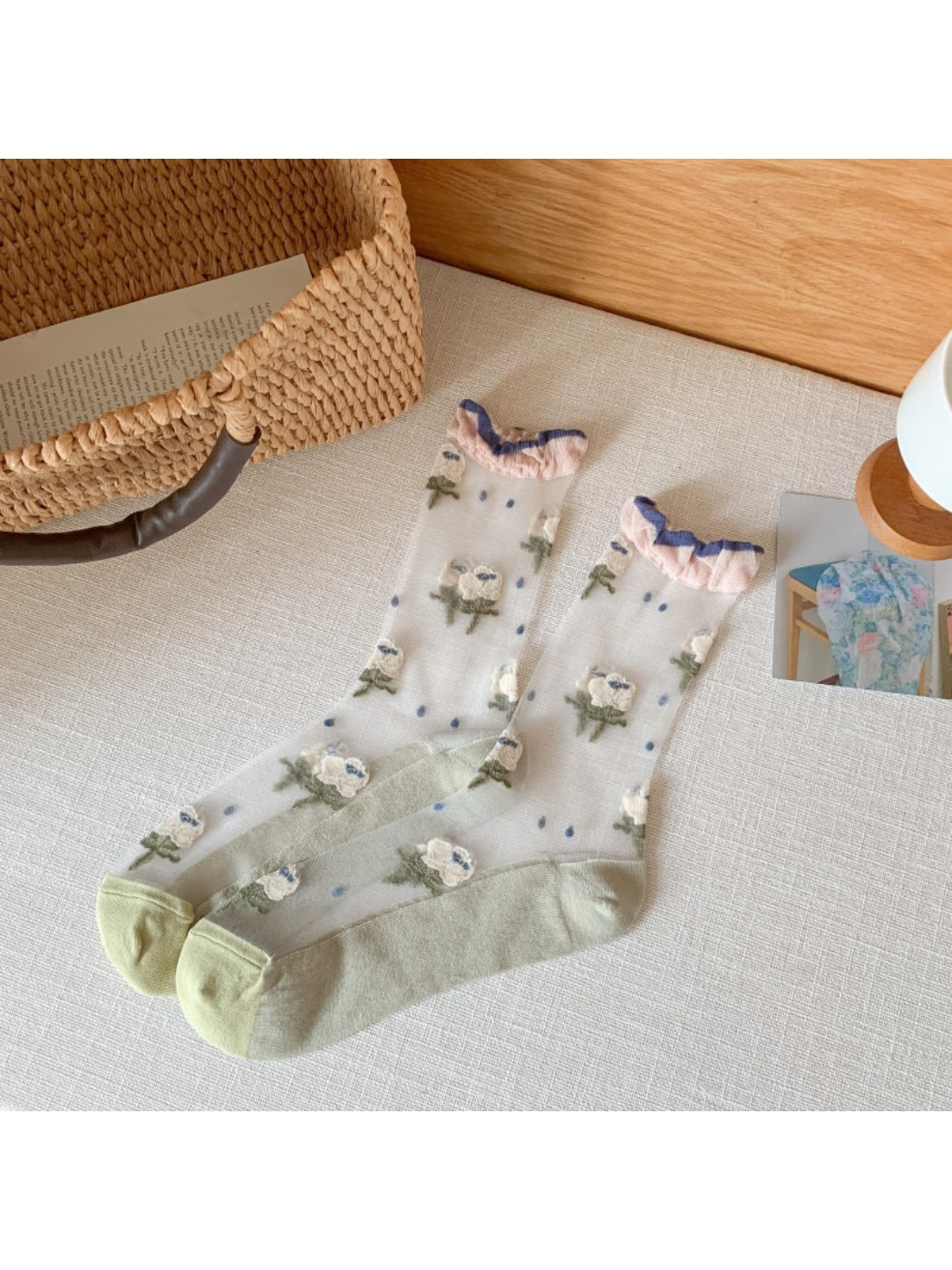 Rufia - Sheer Floral Illustration Crew Socks product image 4