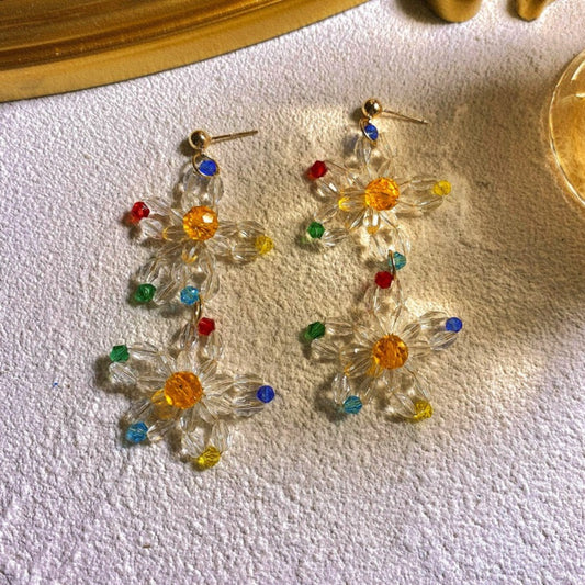 Earwish - Vintage Crystal Colorful Bead Flower Earrings