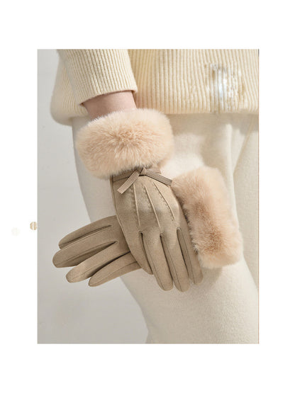 Gloving - Bow Detail Faux Fur Cuff Gloves