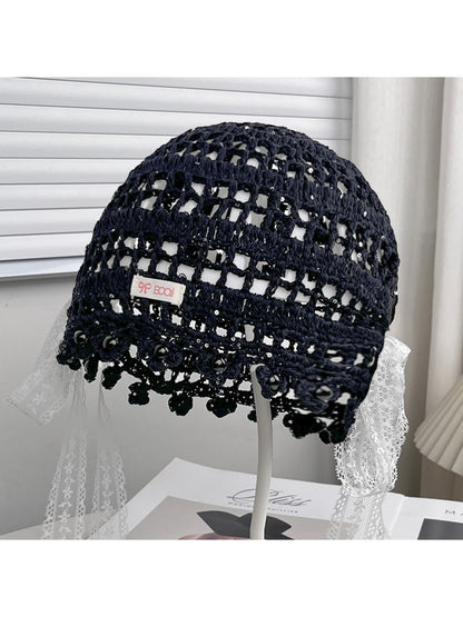 Haila - Bow Detail Hollow Knit Round Hat