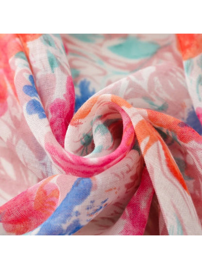 Scarvii - Pink Watercolor Floral Tassel Scarf