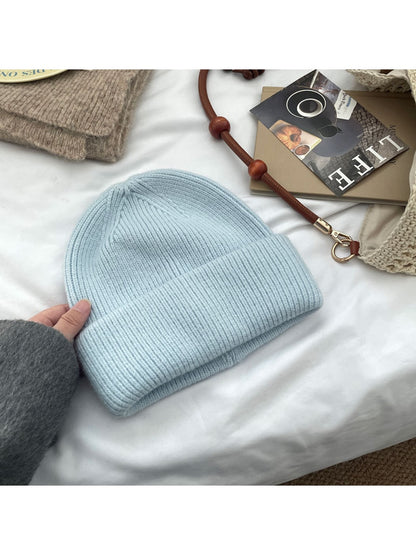 Haila - Minimal Solid Color Brimless Knit Beanie Hat