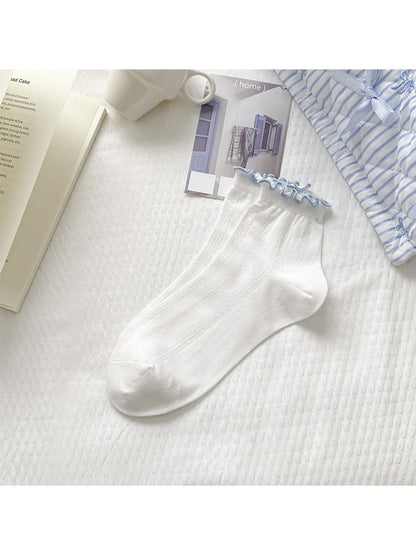 Rufia - Ruffle Cuff Contrast Trim Ankle Socks