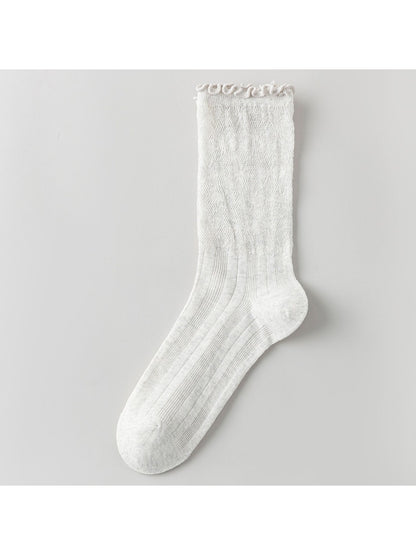Rufia - Ruffle Cuff Bow Pattern Crew Socks