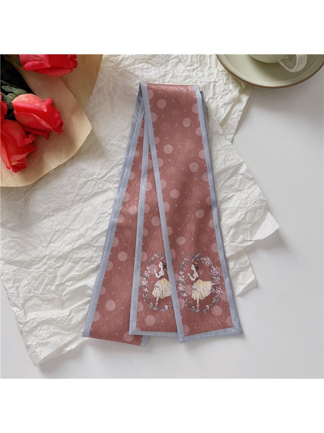 Scarvii Vintage Illustration Print Skinny Scarf
