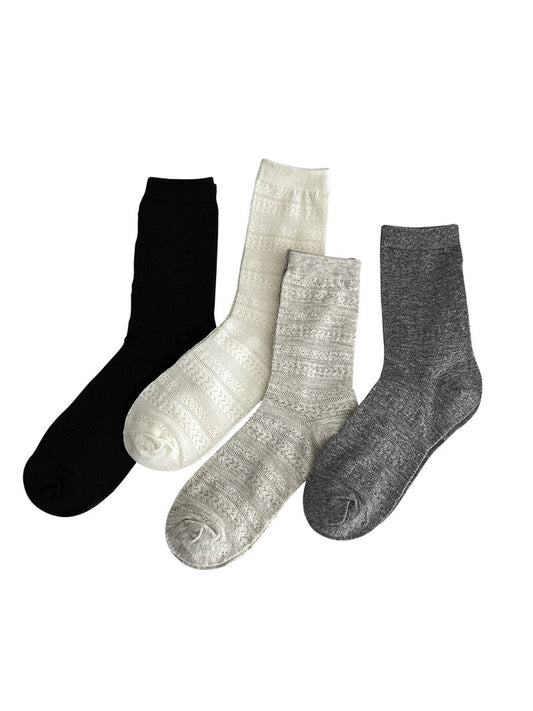 Rufia - Gentle Muted Geometric Openwork Crew Socks
