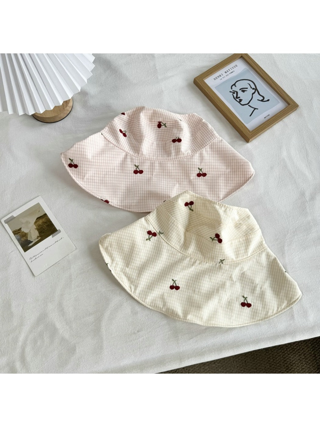 Haila - Cherry Gingham Wide Brim Casual Bucket Hat