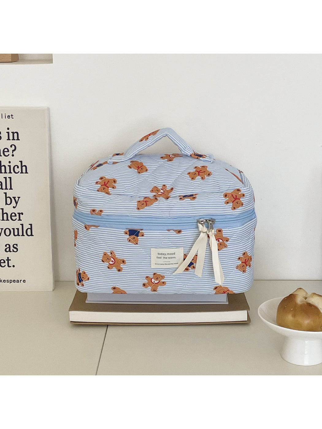 Cosbai quilted teddy pattern beauty storage bag displayed on white background