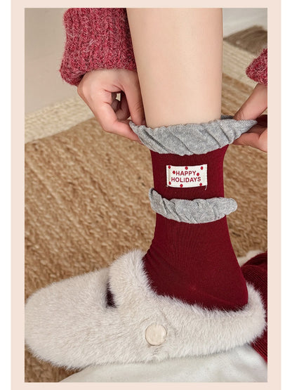 Rufia - Red Pattern Mix Crew Socks