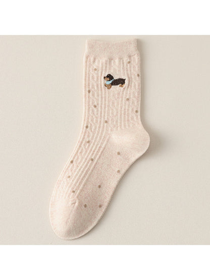 Rufia - Winter Mid-Calf Socks with Cartoon Animal Pattern