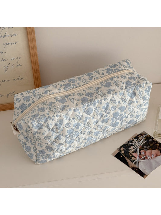 Cosbai vintage flower cosmetic pouch with colorful floral print on beige fabric