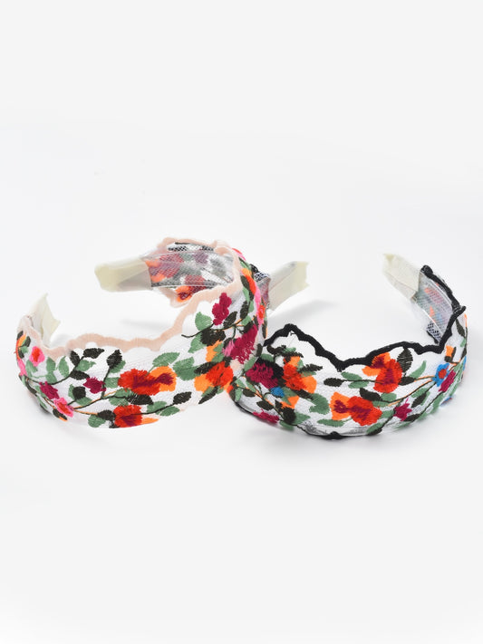 Haila - Classic Vintage Floral Headband – Black & Beige