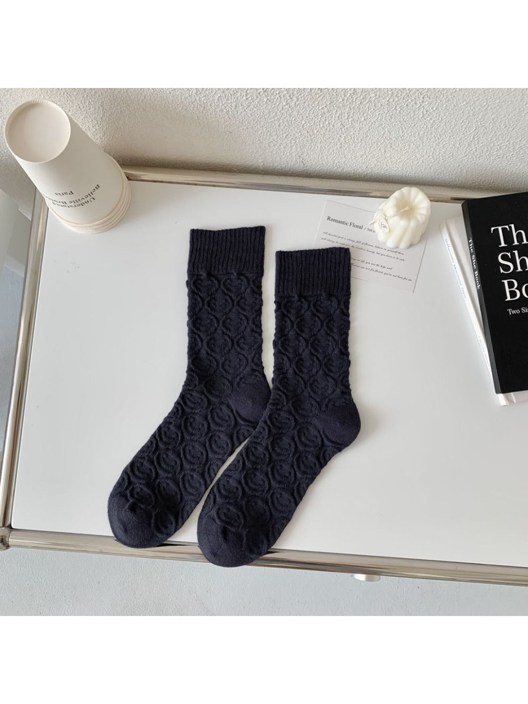 Rufia - Women's Solid Winter Socks with Embossed Smile