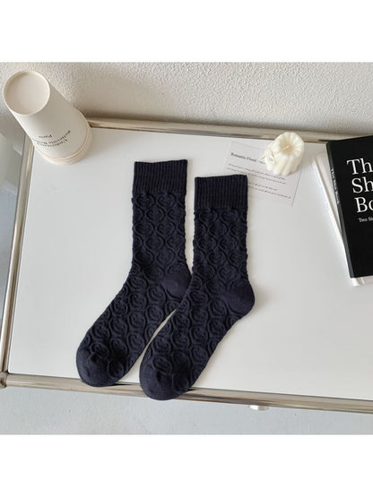 Rufia - Women's Solid Winter Socks with Embossed Smile