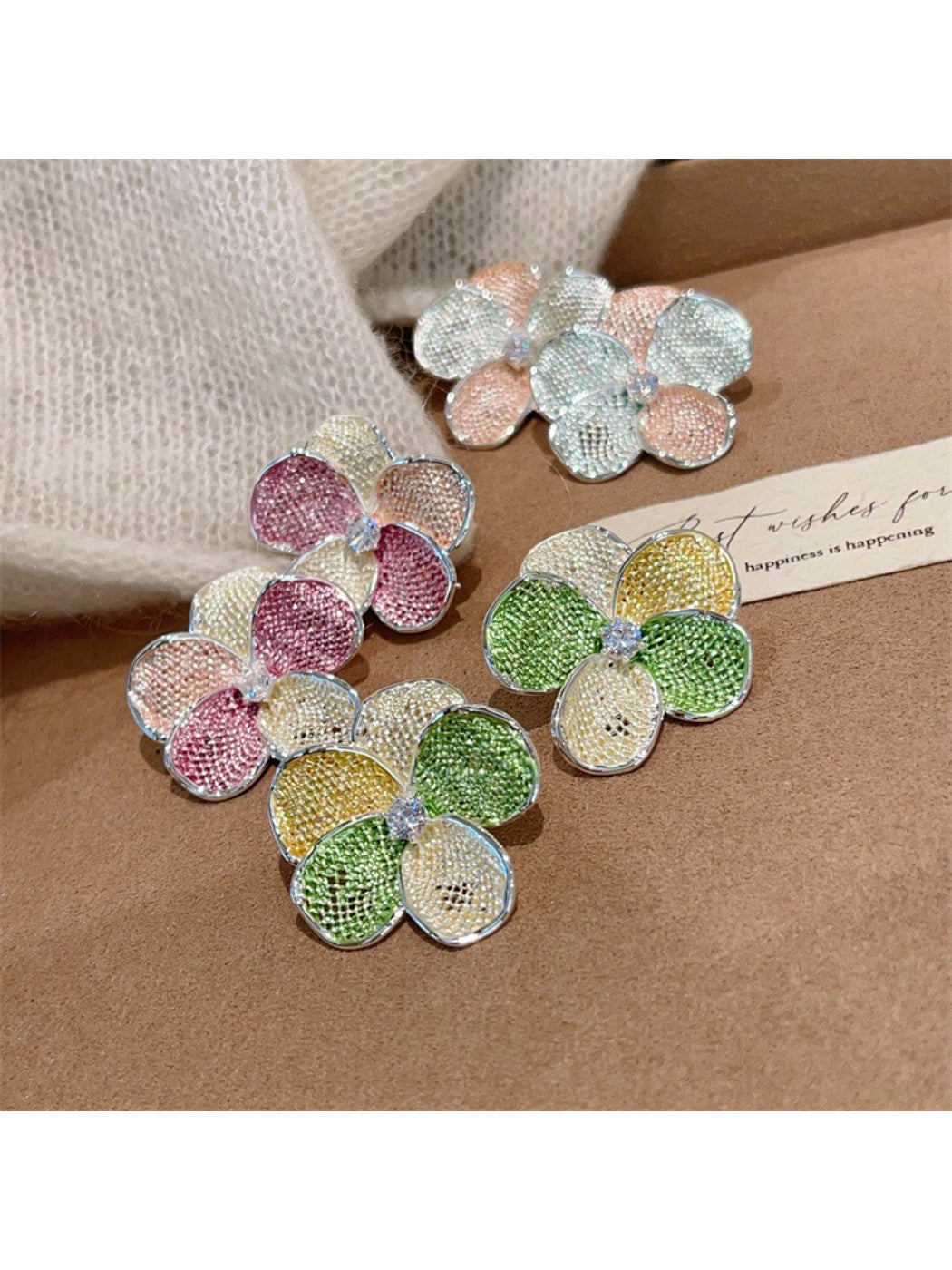 Earwish multicolor floral cluster earrings displayed on a white background