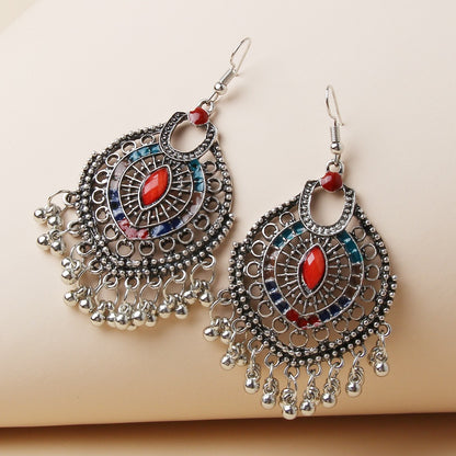 Earwish - Boho Chic Metal Fringe Earrings with Red Beads