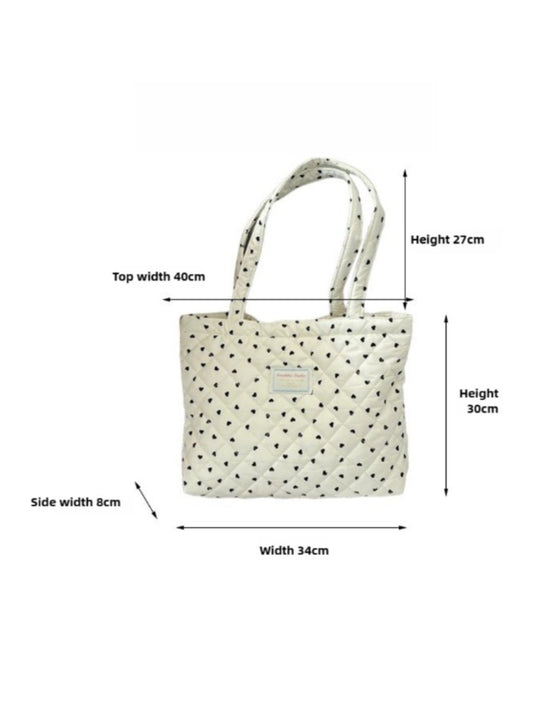 Cosbai - Tote Bag with Heart & Plaid Pattern
