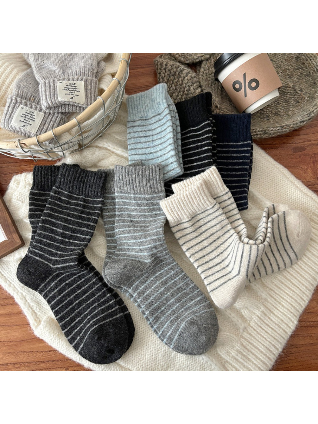 Rufia - Cozy Thin Stripe Crew Socks