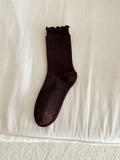 Rufia - Cable Knit Ruffle Cuff Crew Socks