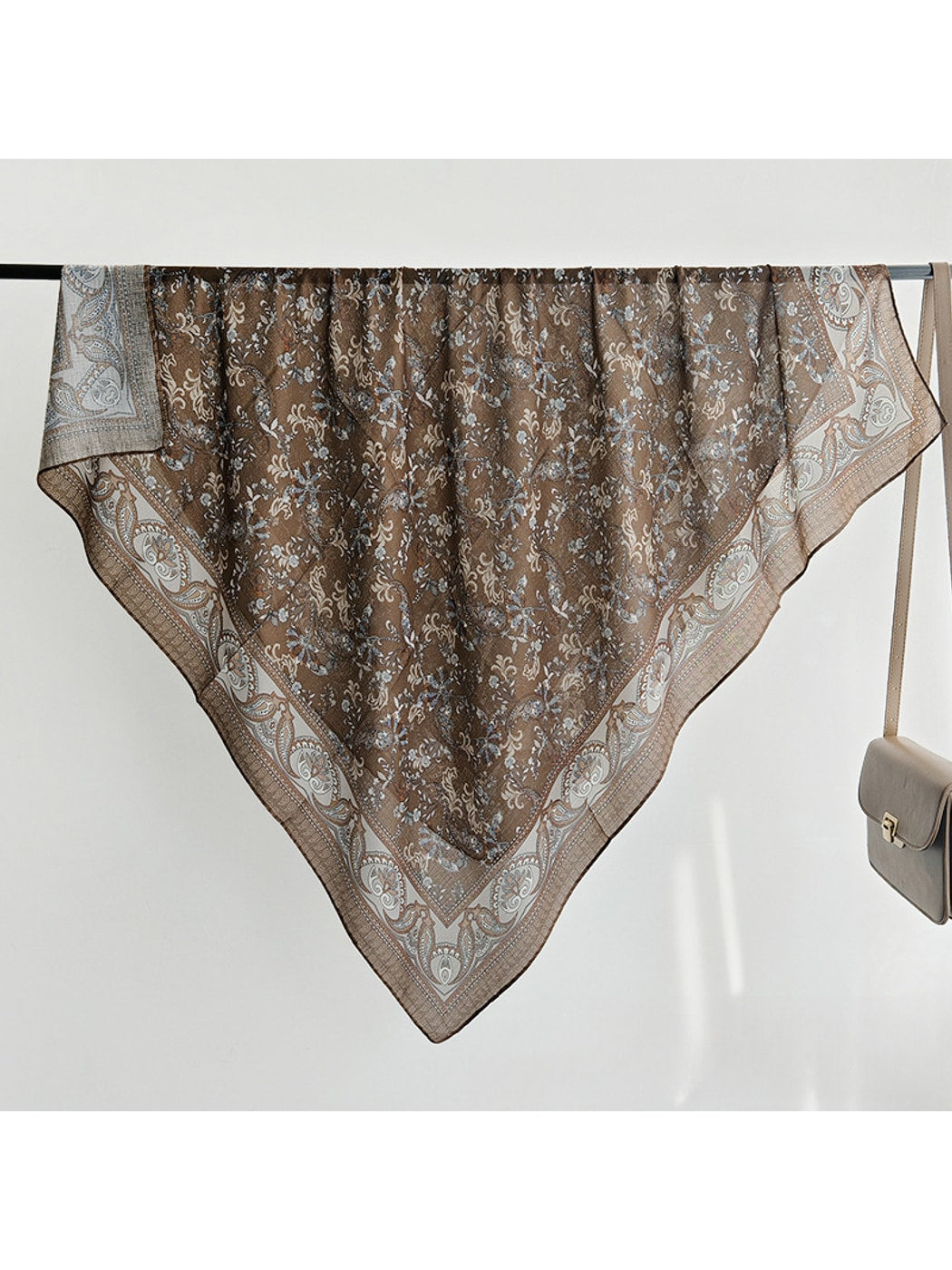 Scarvii - Brown Paisley Floral Pattern Square Scarf