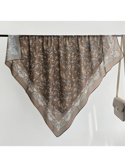 Scarvii - Brown Paisley Floral Pattern Square Scarf
