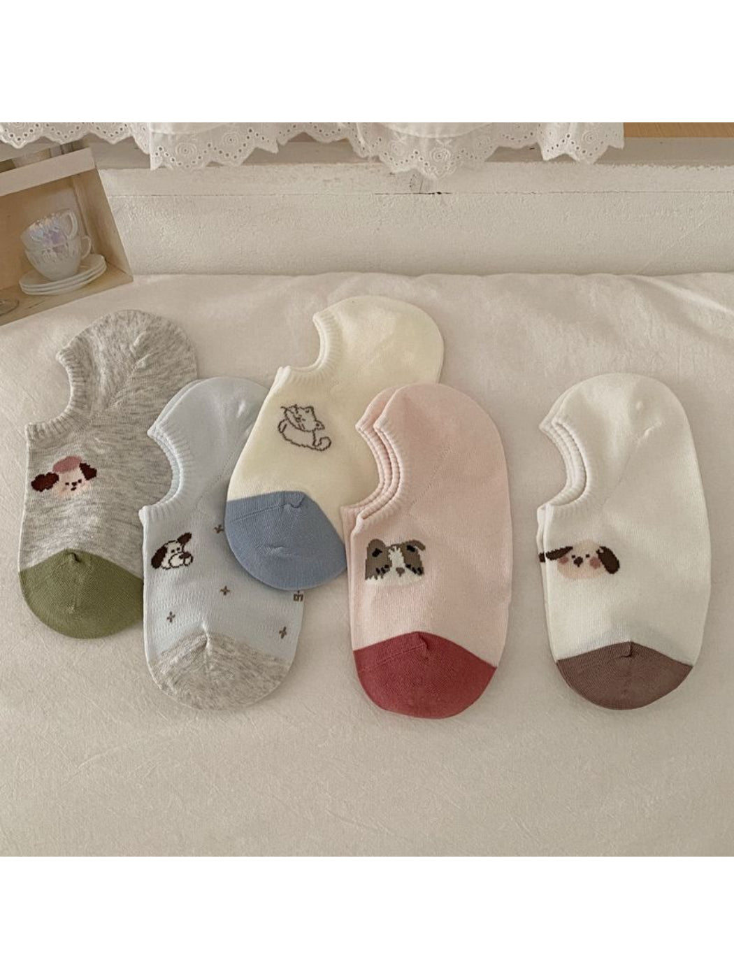 Rufia - Cute Dog Embroidery Low-Cut Ankle Socks product image 1