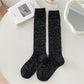 Rufia - Retro Solid Color Knee-High Socks with Embossed Print