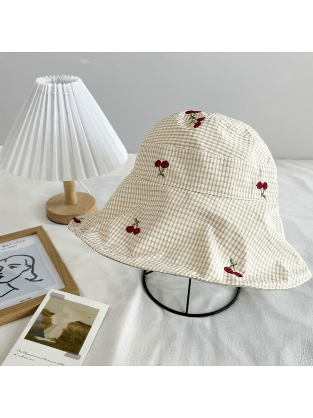 Haila - Cherry Gingham Wide Brim Casual Bucket Hat
