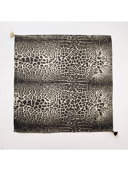 Scarvii - Leopard Print Tassel Trim Square Scarf