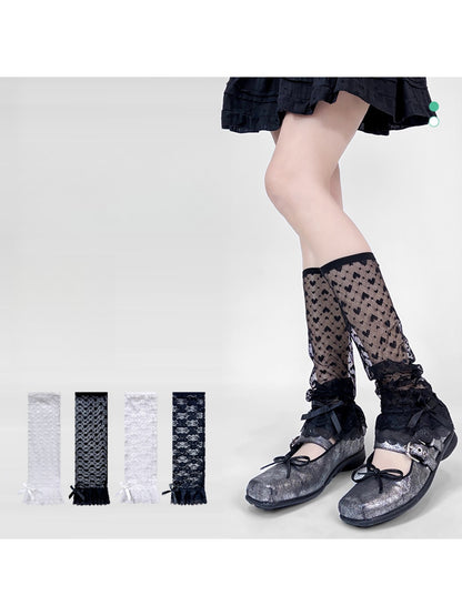 Cozyra - Heart Pattern Sheer Lace Leg Warmers