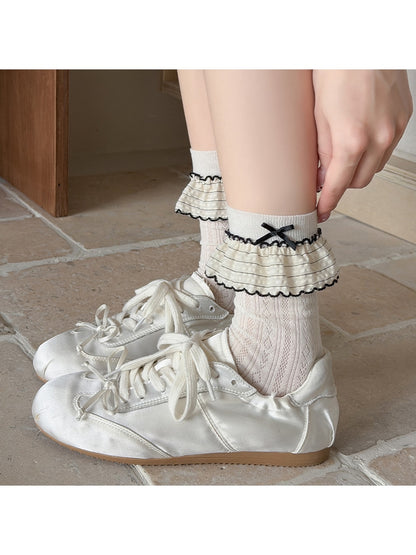 Rufia - Bow Trim Ballet Style Crew Socks for Women