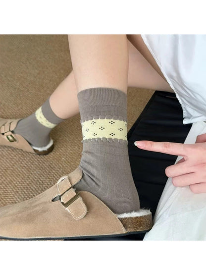 Rufia - Ribbed Cuff Trim Crew Socks