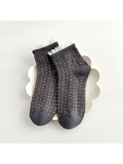 Rufia - Floral Knit Ruffle Cuff Crew Socks product image 7